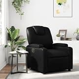 HKLGBVCR Manual Recliner Chair with Cup Holder, Black Faux Leather Recliner, 135-Degree Tilt, Side Pocket, Wood and Metal Frame