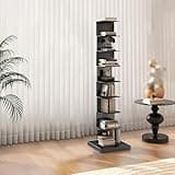 AErosx 9 Tier Metal Spine Bookshelf Tower, Floor Standing Vertical Book Shelf, Narrow Invisible Bookcase Open Display Shelf Storage Organizer for Study Room, Living Room, Office, Bedroom(Black)