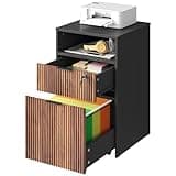 CHOEZON File Cabinet, Fluted File Storage Cabinet with Lockable Drawer, Rolling Storage Cabinet on Wheels, Under-Desk Storage, Printer Stand, for Office and Study, Black and Dark Walnut MWJ07BL