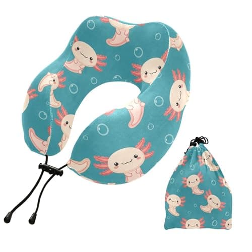 Burbuja Axolotl Neck Pillow for Traveling, Memory Foam Travel Pillow for Sleeping Airplane Car Head Support, Machine Washable & Portable