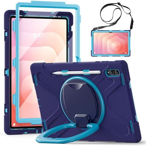 Case for Samsung Galaxy Tab S11 Ultra 14.6" 2025 Released Model SM-X930/X936B, Military Grade Shockproof Case Built-in PET Screen Protector 360° Rotating Stand/Handle Shoulder Cover, Deep Blue