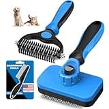 3PCS Self Cleaning Slicker Brush & Pet Grooming Rake & Flea Comb for Dogs,Cats and Horses | Double-Sided Dematting Comb & Skin Friendly Deshedding Grooming Tool | Pet Supplies (Blue)