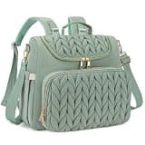 Bevkois Small Diaper Bag Backpack Quilted Mini Baby Crossbody Diaper Bag Tote for Mom and Baby Girls Boys (Matcha Green)