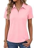 LOMON Women's Polo Shirts Short Sleeve Quick Dry UPF 50+ Sun Protection Business Casual Collared Shirt Tennis Golf Shirt Work Tops (Pink S)