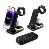 MFN 15W Fast Wireless Charging Station 3-in-1 Foldable Charger for iPhone, Apple Watch & AirPods, Adjustable LED Night Light, Portable Charging Stand, Black