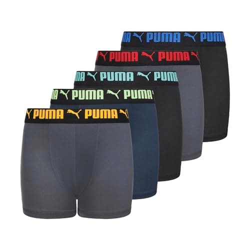 PUMA Boys' 5 Pack Performance Boxer Briefs, Grey/Bright, X-Large