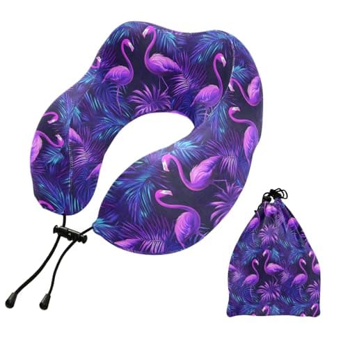 ALAZA Neck Travel Pillow for Sleeping Airplanes Memory Foam Portable Flamingo Purple Soft Washable Cover Neck Support Pillows
