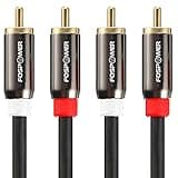FosPower 2 RCA M/M Stereo Audio Cable [24K Gold Plated | Copper Core] 2RCA Male to 2RCA Male [Left/Right] Premium Sound Quality Plug - 3ft