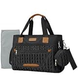 FHELAD Diaper Bag Tote for Women, Baby Bag with 15.6 Inch Laptop Compartment, with Insulated Pocket for Toddler & Newborn (Obsidian Black)