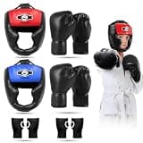 YORWHIN Boxing Headgear for Kids, Boxing Head Gear Training Sparring Safety Head Guard with Gloves, Protective Gear for MMA, Kickboxing, Muay Thai