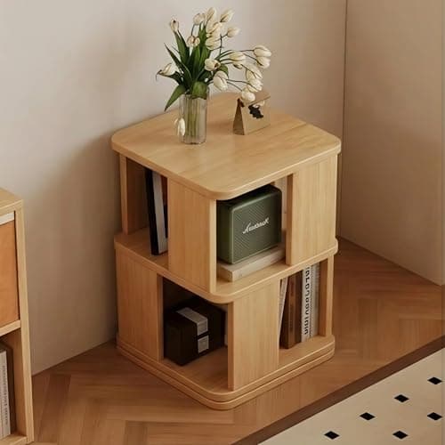 ZQDLCMNFI 360° Revolving Bookshelf, Solid Wood Swivel Base, Multi-Tier Corner Display Storage Rack Organizer with 11.8" Tier Height for Office, Living Room, Bedroom (Natural Wood, 2)