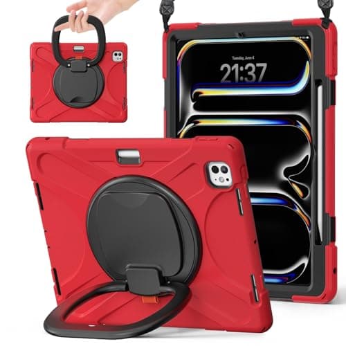 Protective Tablet Case Case Compatible with iPad Pro 13 inch 2024 Released,Heavy Duty TPU Shockproof Kids Case,360 Degree Rotating Multi-Function Grip Bracket+Shoulder Strap Rugged Cover Full Cover Pr