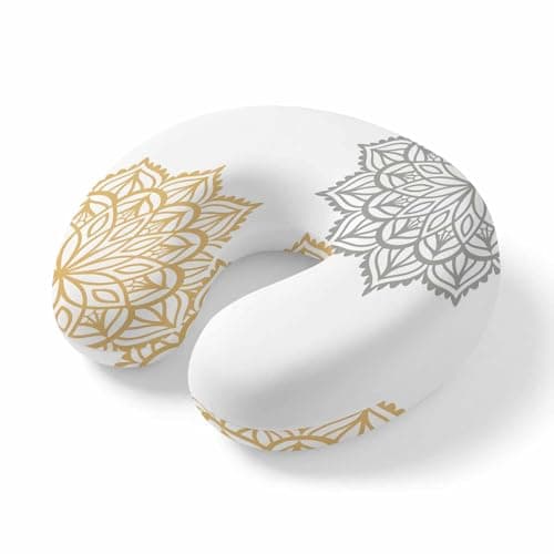 ZFUNCING Travel Pillows U-Shaped Neck Pillow Abstract Dahlia Flower Ergonomic Memory Foam Pillow Head Cushion,Countryside Grey Yellow Floral Soft Portable Neck Pillows for Office Airplane Car Train