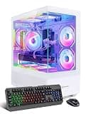 White Gaming Desktop Workstation PC – i7 Xeon 12-Core, GeForce RTX 2070 8GB GDDR6, 64GB RAM, 512GB NVMe SSD + 1TB HDD, WiFi 6 & BT 5.4, Liquid Cooled, 8× ARGB Fans, Windows 11, RGB Keyboard & Mouse