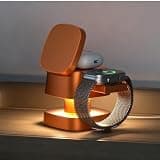 4 in 1 Charging Station for Apple Devices, 3 in 1 Wireless Charger Stand with Night Light for iPhone 17/16/15/14/13/12 Pro Max, Watch AirPods, 15W MagSafe Magnetic Charging for Bedroom Office (Orange)
