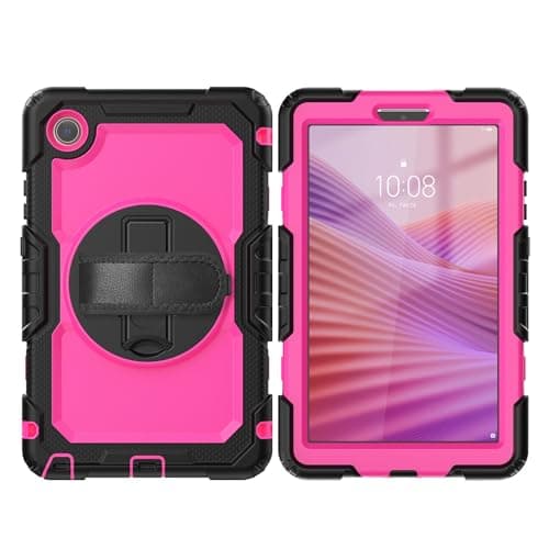 Full Protective Case Compatible with Lenovo Tab One 8.7 inch Case/K9 TB305FU with Screen Protector, Shockproof Rugged case 360° Rotating Hand Strap/Stand Compatible with Lenovo Tab One 8.7 inch(Rose p