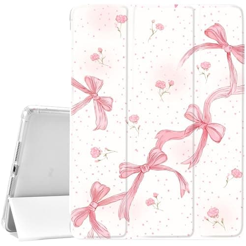 JOYLAND Cute Pink Bow Case for iPad 10th Generation 10.9 inch/iPad (A16) 11th Generation 11 Inch 2025 with Pencil Holder,Trifold Stand Protective Cover with Soft TPU Back,White