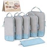 6-Piece Expandable Space-Saving Packing Cubes Lean Travel Compression Packaging Cube Organizer Luggage Bags for Suitcases Compressible Large Clothing Storage Toiletry Bag Shoe Laundry(Blue)