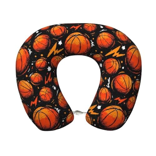 Moxquju Cartoon Basketballs Print Memory Foam Neck Pillows U Shape Travel Pillow Head Neck Support Airplane Pillow for Traveling, Car, Home