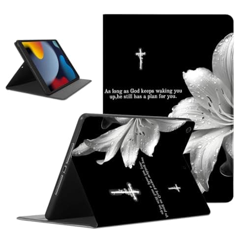 Mrtponk Jesus Christian Bible Verses Tablet Case for iPad mini 3/2/1 Case 7.9 Inch,Lily Cross Pattern for Women Men Teens Protective Cover Flip PU Leather Stand Funda