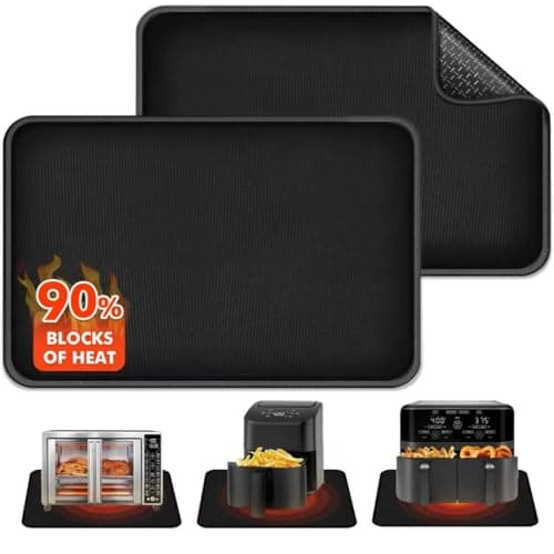 2-Pack Heat Resistant Mats for Countertop, 16×24in, 2mm Heat Resistant Mat for Air Fryer with Non-Slip Bottom, 90% Heat Shield Pad, Accessories for Air Fryer, Compatible with Ninja, Cosori, Black