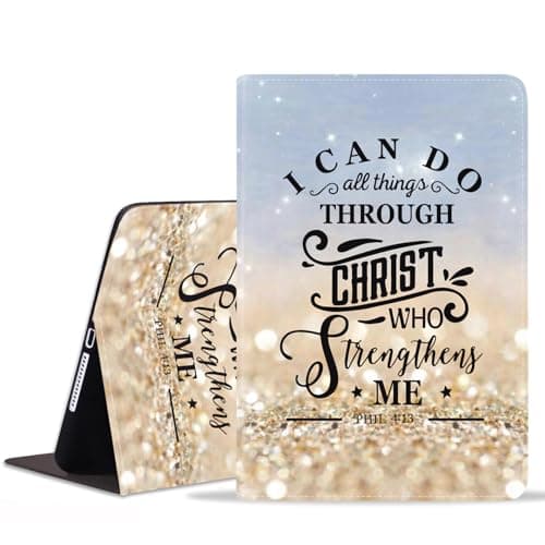 POIUYTREW Case for Samsung Galaxy Tab A11 Plus 2025 / A9 Plus 2023 11 Inch, PU Leather Folio Case Smart Cover with Stand & Auto Wake/Sleep, Rainbow Glitter Quote Bible Verse Phil 4:13