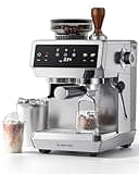 AMZCHEF Espresso Machine With Grinder, 190℉-201℉ Temp Control Coffee machine with 44 Grind Setting, Milk Frother, Touch Screen, Cold Brew, Sliver