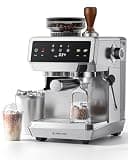 AMZCHEF Espresso Machine With Grinder, 190℉-201℉ Temp Control Coffee machine with 44 Grind Setting, Milk Frother, Touch Screen, Cold Brew, Sliver