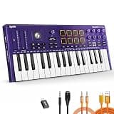 Synido Wireless 32 Keys MIDI Keyboard Controller Rechargeable with Built-in Speaker, 8 Drum Pads, OLED Screen, MIDI In/Out, Professional BT Beat Maker Machine for Music Production, TempoKEY K32