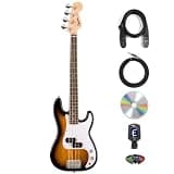 Fender Squier Mini Precision Bass Electric Guitar - 2-Color Sunburst Bundle with Instrument Cable, Tuner, Strap, Picks and Austin Bazaar Instructional DVD