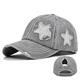 BAIKEA Ponytail Hats for Women Adjustable Cotton Baseball Cap Distressed Dad Hat for Messy Bun Bad Hair Day Grey