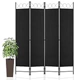 Pazidom Room Divider, 4 Panel Folding Privacy Screen, 6FT Steel Frame Room Dividers Free Assembled Freestanding Portable Decorative Partition for Home Office Restaurant Bedroom, Black