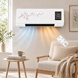 Wall Mounted Air Conditioner Fan, 1800W PTC Space Heater Combo Unit with Remote 8H Timer, 2-in-1 Heater and Cooling Combo, Quiet Ductless Smart Airflow for Bedroom Bathroom Office(Red)
