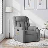 KHNLGFR Manual Recliner Chair with Footrest, 135 Degree Tilt Massage Recliner Chair Light Grey Fabric, USB Powered 6 Massage Points Vibration Reclining Armchair with Side Pocket