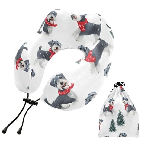 ZOEO Travel Pillow for Neck Head, Christmas Schnauzer Dogs Memory Foam Padding Sleeping Airplane Trains Cars Camping Office