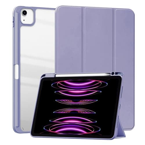 SFFINE Smart Case for iPad Pro 13 Inch (M5) 2025 / (M4) 2024 with Pencil Holder, Clear Transparent Back Shell Slim Stand Shockproof Tablet Cover, Auto Wake/Sleep (Lavender)