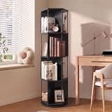 VIWODS 4 Tier Rotating Bookshelf Tower, 360° Display Spinning Bookcase, Vertical Turning Hexagonal Bookshelf Organizer, Revolving Corner Book Shelf for Bedroom, Study Room, Black