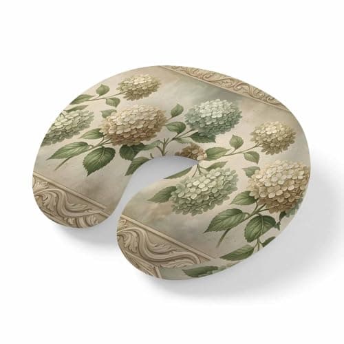 ZRNLTDGHK Neck Pillow Cream Gold Hydrangeas Travel Pillow Memory Foam U Shaped Pillows, Farm Floral Art Travel Neck Pillows for Airplane Car Office Home Sleeping Rest