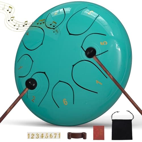 Rain Drum for Outside Garden, 6 Inches 8 Notes Steel Tongue Chakra Drums, Waterproof Meditation Rain Chime, Musical Instruments for Adult Gift with Bag, Music Book, Drum Mallets (Blue)