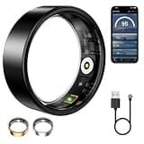 WNRTSA Smart Ring for Women & Men, Fitness Tracker with Heart Rate, Blood Oxygen, Sleep Monitoring, Long-Lasting Battery, IP68 Waterproof, Compatible with iPhone & Android (Black, 7#)