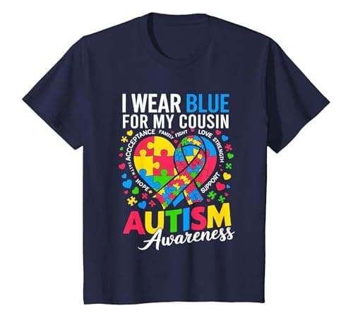 I Wear Blue for My Cousin Autism Awareness T-Shirt, Youth, Navy Blue, Medium
