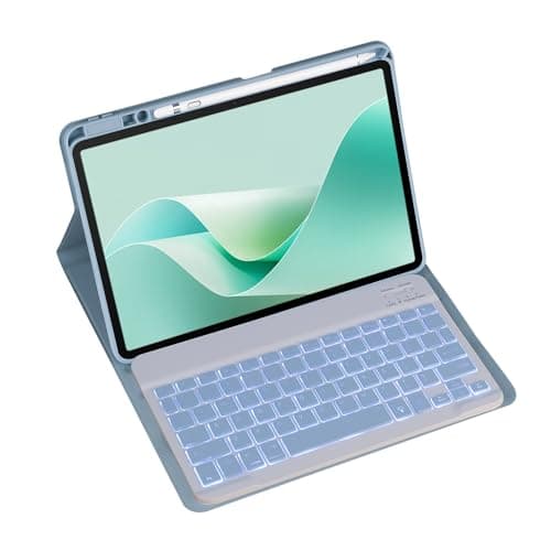 Magnetic Detachable Wireless Keyboard & Mouse Combo with Built in Pen Holder Leather Cover for Huawei MatePad 11.5-inch (2024) Tablet Keyboard Case (Blue,Backlight)