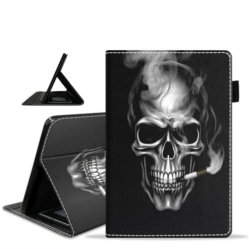 ZXHSBROK Case for Amazon Fire HD 8/Fire HD 8 Plus Tablet (12th/10th Generation, 2024/2022/2020 Release) - Slim PU Leather Stand Folio Cover with Card Slot & Auto Sleep/Wake, Skull Smoking