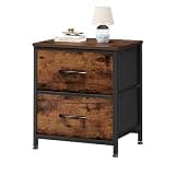Sweetcrispy Nightstand with 2 Storage Drawers, 24" Height Small Bed Side Furniture End Table, Wooden Top Fabric Cabinet Kids Night Stand Mini Dresser for Bedroom, Closet, Entryway, Dorm, Rustic Brown