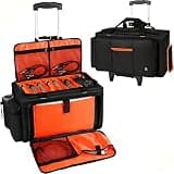 Timoxi Large Rolling DJ Bag Built-in Sturdy Support Board, Gig bag with Wheels, DJ cable bag with Detachable Divider & Padded Shoulder Strap (Orange, 19.7''×10.2''×11'')