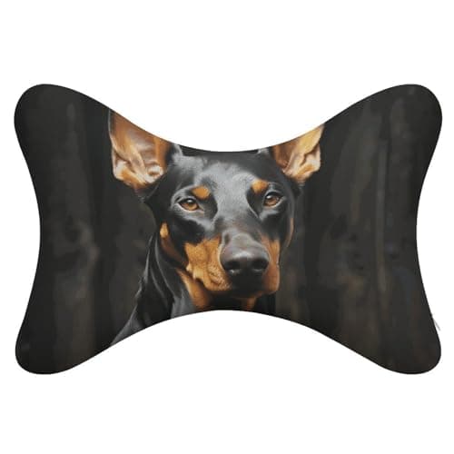 NWTRJ 2Pcs Car Neck Pillow Doberman Car Headrest Pillow Ultra Comfortable Soft Car Seat Pillow Head Rest Cushion Universal Breathable Removable Headrest Pillow for Driving, Traveling, Home