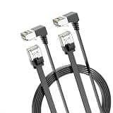 JUXINICE 2 Packs Cat 6 Ethernet Cable 3FT,Right Angle Cat6 Ethernet Cord 1000Mbps, 90 Degree Up Angle Flat Cat 6 Cord 250Mhz,Support Cat5,Cat5e Network,Black