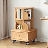 NABOOJ Rotating Bookshelf with Wheels, Revolving Bookcase Tower with Drawer, Rolling Storage Organizer for Home Office, Bedroom, Living Room
