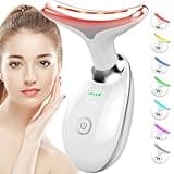 SDKWDH Red Light Therapy for Face and Neck, 7 Color Face Massager Tool for Wrinkles, Double Chin, Vibrating Facial Massager with Thermals for Skin Care, Gifts for Women Men, Glossy White