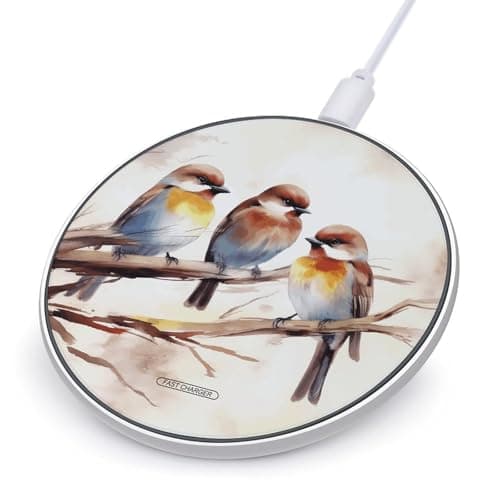 Birds Resting on Tree Branch Wireless Charger Qi-Certified Fast Wireless Charging Pad with USB Cable Portable Charging Station Slim Charger Mat for Most Wireless Charging Smartphones